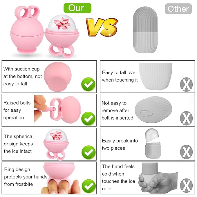 2 Pack Ice Roller for Face, Ice Face Roller for Eye Neck Body, Ice Cube Roller Massager Gua Sha Tool, Eliminates Puffiness, Facial Ice Mold, De-Puff Eye Bags, Reduce Migraine Pain (Pink and Pink)