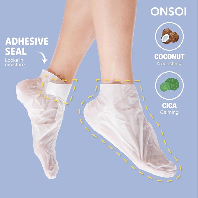 ONSOI 12PK Foot Masks for Soft, Smooth, Moisturizing Foot Mask for Dry Cracked Feet, Baby Feet - Coconut & Shea Butter (12PK Coconut)
