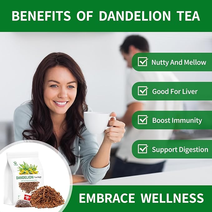 Roasted Dandelion Root Tea Bags - 60bags/6.4 OZ 100% Pure & Natural Roasted Dandelion Herbal Tea, Caffeine Free, No Additives, No Sugar, Non-GMO, No Gluten