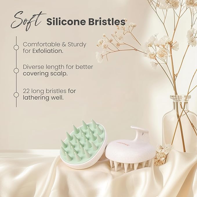 AIMIKE Shampoo Brush with Soft Silicone Bristles - Exfoliating Scalp Massager for Hair Washing, Dandruff Removal & Growth Stimulation, Suitable for Wet & Dry Hair - Green