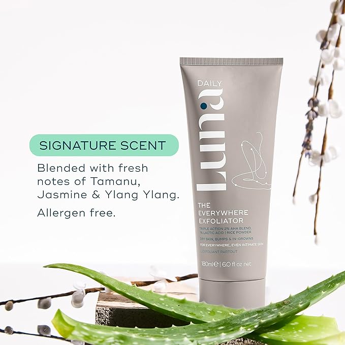 Gentle Body Exfoliator | Hydrating Acid-Based Scrub for Women | With Glycolic Acid, Lactic Acid, Rice Powder & Vitamin E | Smooths, Softens & Evens Tone | pH-Balanced & Vegan, 180ml
