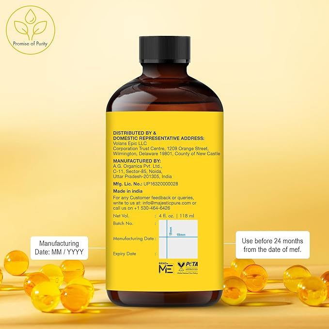 Majestic Pure Vitamin E Oil - 100% Pure & Natural, 20,000 IU | Premium Grade, Cold-Pressed and Tocopherol to Repair Dry, Damaged Skin| Moisturizing Skin, Hair and Scalp 4 Fl Oz