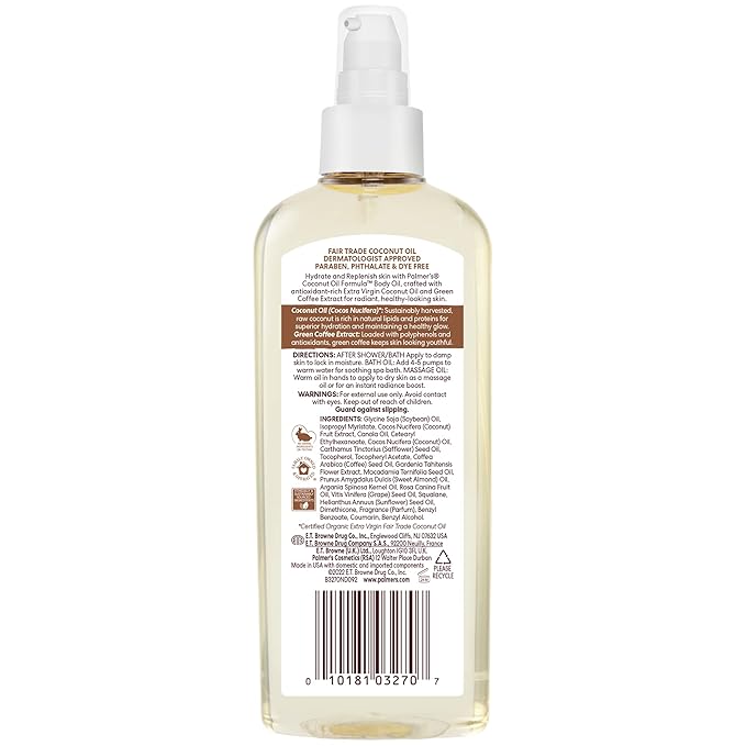 Palmer's Coconut Oil Formula Body Oil, Body Moisturizer with Green Coffee Extract, Bath Oil for Dry Skin, 5.1 Ounces (Spray Cap)
