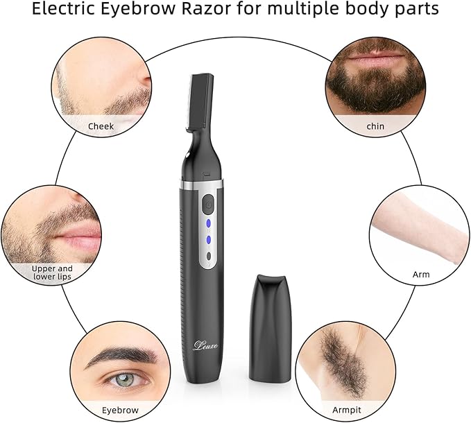 Eyebrow Trimmer and Facial Hair Remover, Rechargeable Hair Removal Women's Electric Shaver Razor for Peach Fuzz Chin Cheek Upper Lip (Black)