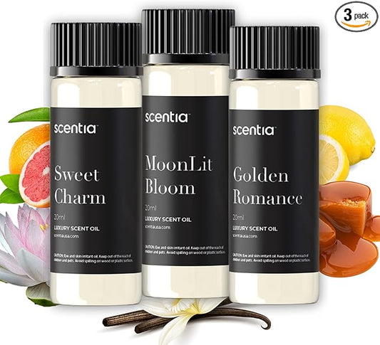 Fragrance Oil Set - Essential Oil Blends for Diffusers, Aromatherapy, Soap & Candle Making, DIY Crafts - Jasmine, Rose, Citrus, Amber, Musk - Valentine's Gift for Her, Couples - 3x20ml (2.03 fl oz)