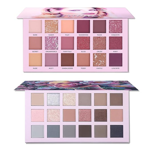 2Pcs Florescence + Aromas Eyeshadow Palette Makeup Set, Matte Shimmer Glitter Pressed Pearl All Highly Pigmented Blending Powder, Natural Velvet Texture Eye Shadow Kit