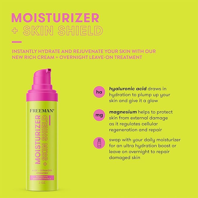 Freeman Restorative Moisturizer + Hydrating Skin Facial Shield, Lightweight Face Serum, Infused With Aloe Vera & Ceramides, Soothes & Calms, Relieves Dry Skin, 3 fl.oz./ 89 mL Bottle (Pack of 2)