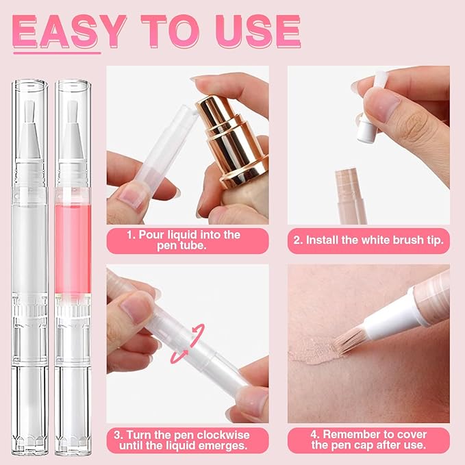 Nail Oil Pen 25Pcs 3ml Empty Transparent Twist Pens Cuticle Oil Pen with Brush Tip for Nail Oil, Liquid Foundation, Eyelash Growth Liquid Tube, Empty Cuticle Oil Dispenser + 48pcs Label