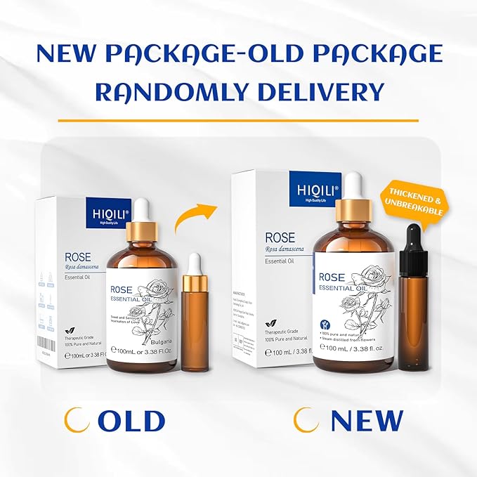 HIQILI Rose Essential Oil for Diffuser, Skin Care, Soap, Perfume & Candle Making - 3.38 Fl Oz