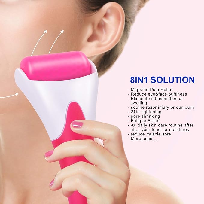 Teenitor Ice Roller, Cold Therapy for Face & Eye Puffiness Relief, Reduce Inflammation, Swelling, and Pain, Mint Scent, Red