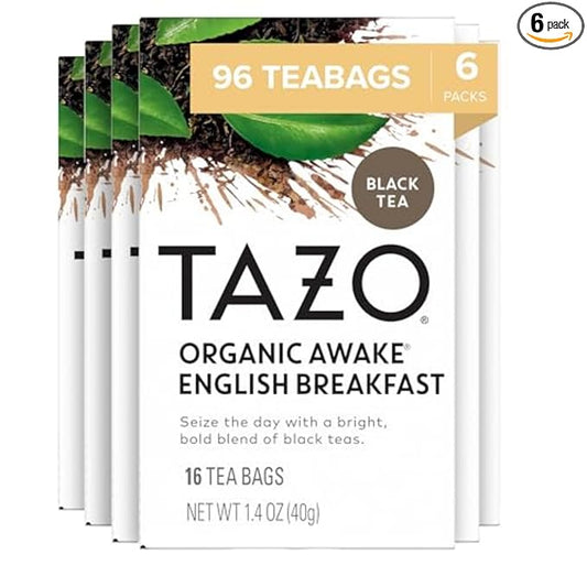 TAZO Organic Awake English Breakfast Black Tea Bags, 96 Total Tea Bags (16ct - Pack of 6)