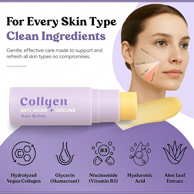 BellaBLISS Collagen Eye Balm Stick for Dark Circles, Puffiness & Wrinkles – Cooling Under Eye Cream with Collagen, Anti-Aging & Hydrating Formula – Made in Korea - 0.35 oz / 10 g - Pack of 1