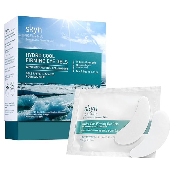 skyn ICELAND Hydro Cool Firming Under Eye Patches with Peptides and Coenzyme Q10 Instant Cooling Relief for Tired Puffy Eyes, 16 Pairs