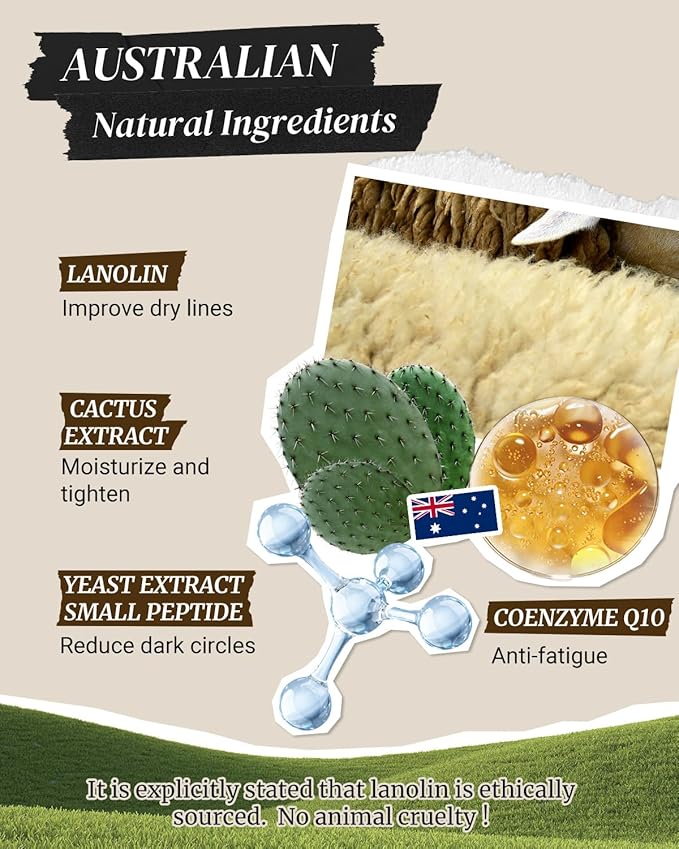 Hydrating Firming Under Eye Cream, Anti Aging Formula for Minimizes Fine Lines, DarkCircles and Puffiness, Cactus and Yeast Extract to Invigorate Dry, Tired Eyes, No Cruelty,0.71 fl. Oz