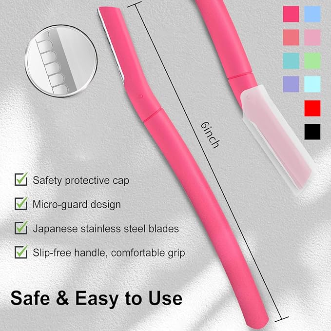 Face Razors for Women, Dermaplane Razor for Women Face, Eyebrow Razor, Facial Razors, Dermaplaning Tool, Gentle Skin Exfoliation Microblades for Sensitive Skin, Peach Fuzz Remover, 10 Count (Coral)