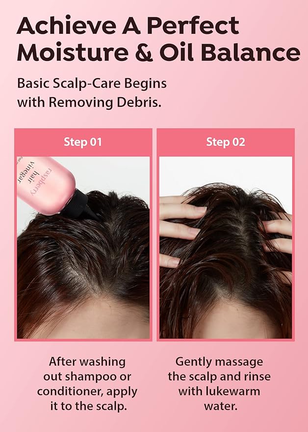 A'PIEU Raspberry Hair Vinegar Rinse Refill 13.6 fl oz - Scalp Treatment for Balanced pH, Shiny Hair | Korean Hair Care I Clarifies & Encourages Growth | Dandruff & Oil Control