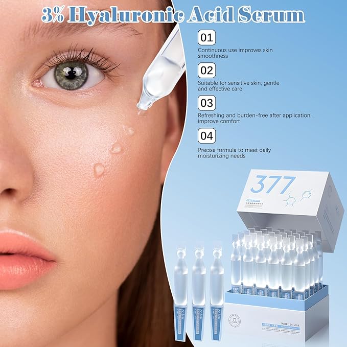 Hyaluronic Acid Tubes, 3% Hyaluronic Acid Serum Ultra-Hydrating Vials,Ultra-Hydrating Serum Single-Use Vials,Hyaluronic Acid Serum,Moisturizing, Firming and Tendering (1Pack,30Pcs)