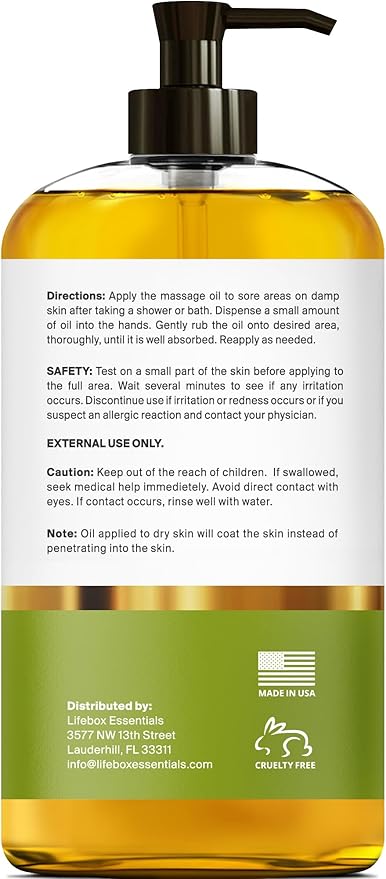 Frankincense Massage Oil – 100% Pure & Natural - Massage Therapy Oil for Soreness & Stiffness – Stretch Marks and Scars Body Oil Infused with Frankincense Essential Oil and Geranium Oil – 8 FL OZ