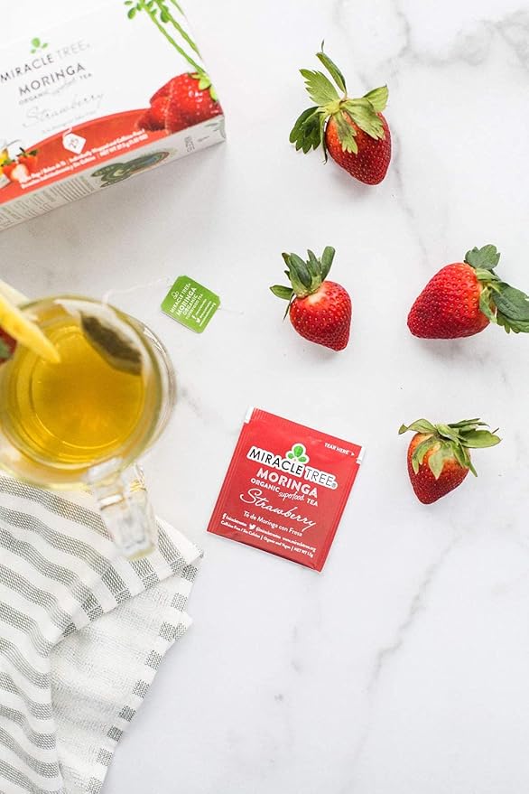 Miracle Tree - 6 Count of Organic Moringa Superfood Tea, 25 Individually Sealed Tea Bags, Strawberry (Keto, Detox, Energy/Immunity Booster, Vegan, Gluten-Free, Organic, Non-GMO, Caffeine-Free)