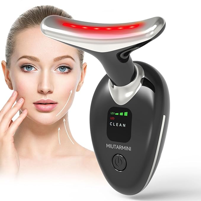 Facial Massager for Face and Neck, Red-Light-Therapy-for-Face and Neck, Face culpting Wand with 7 Color, at-Home Face Tool for Skin Care,Gifts for Women (Black)
