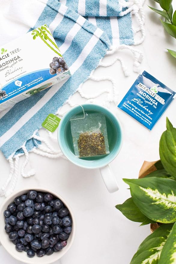 Miracle Tree - 3 Count of Organic Moringa Superfood Tea, 25 Individually Sealed Tea Bags, Blueberry (Keto, Detox, Energy/Immunity Booster, Vegan, Gluten-Free, Organic, Non-GMO, Caffeine-Free)