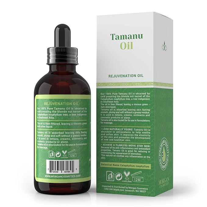 Morgan Cosmetics 100% Pure Tamanu Oil, Cold Pressed, USDA Certified Organic, 2 fl oz