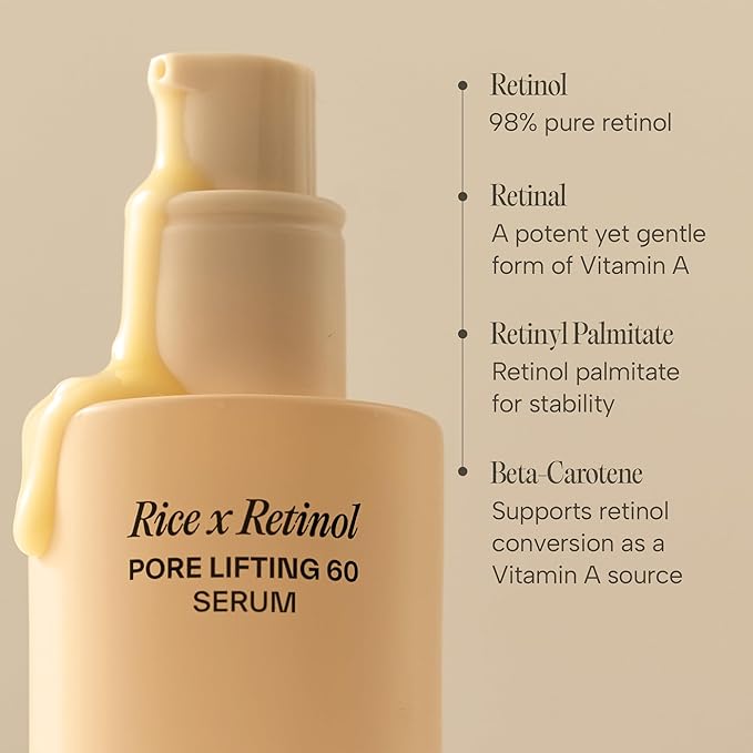 Rice x Retinol Pore Lifting Serum 40ml - 60% Rice Water, 98% Pure Retinol for Pore Tightening, Wrinkle Reduction, and Skin Firming - for Pore Improvement and Skin Hydration