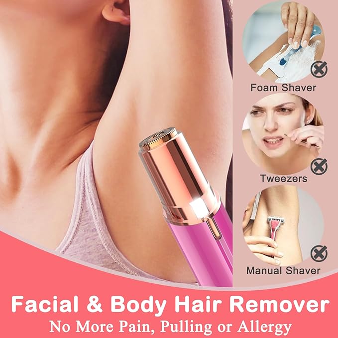 Facial Hair Remover for Women - Removal Shaver for Women - USB Rechargeable Lady Face Razor Trimmer for Face Lips Chin Peach Fuzz Arms Legs and Bikini Line