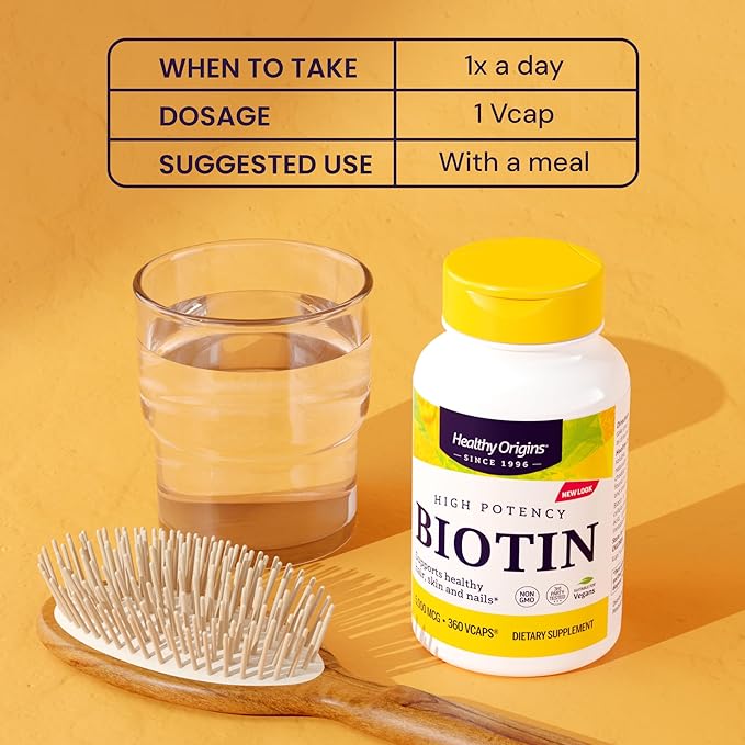 Healthy Origins Biotin 5,000 mcg (USP Grade, Non-GMO, Gluten Free, Hair Support, Nail Support), 150 Veggie Caps