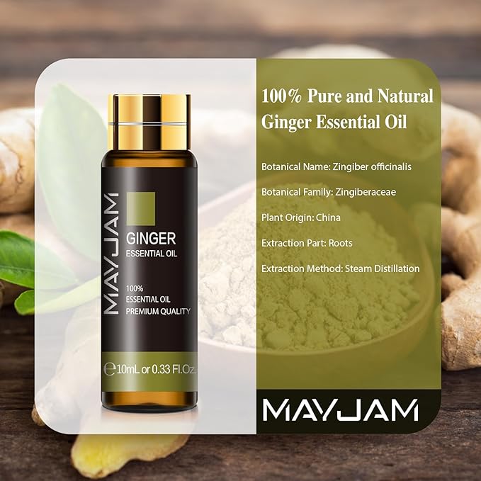 Ginger Essential Oil, MAYJAM 10ML/0.33FL.OZ Premium Ginger Oils for Soap Candle Making, Diffuser, Bedroom, Living Room, Office