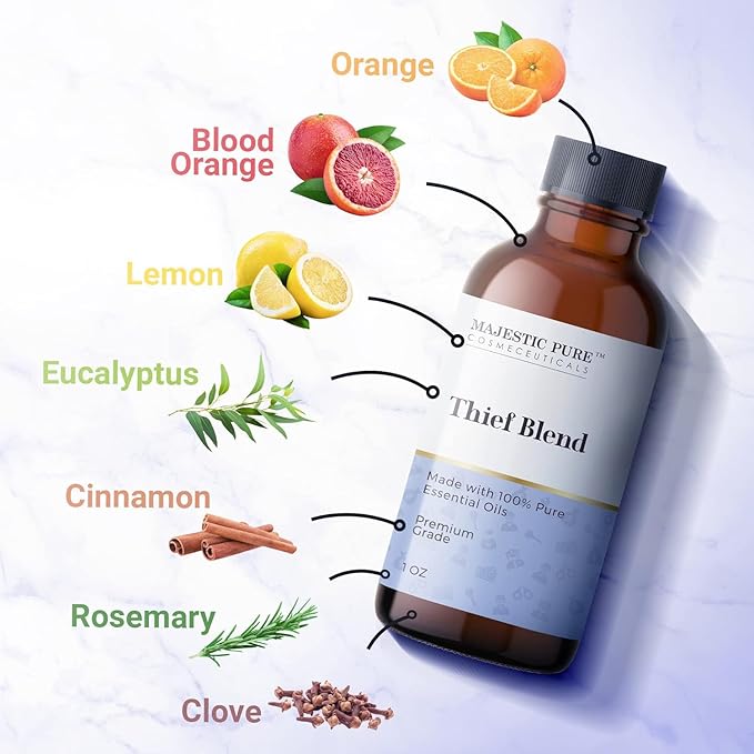 Majestic Pure Essential Oil Blend with Eucalyptus, Rosemary, Lemon & Other Oils | 100% Pure Premium Oil for Uplifting Mood, DIY Products, Cleansing | Essential Oils for Diffusers & Aromatherapy | 1oz