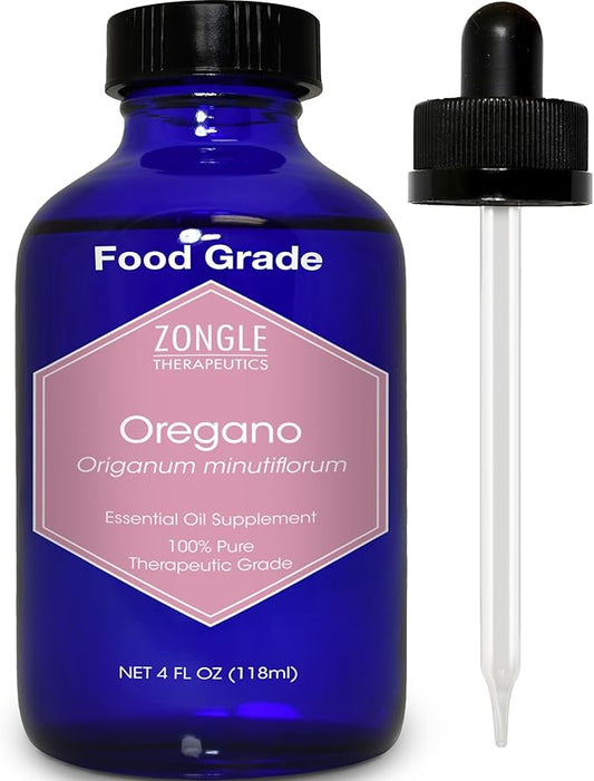 Zongle Therapeutics Oregano Oil, Food Grade, Safe for Ingestion, Edible, for Drops, Kids – 100% Pure, Oregano Essential Oil, 4 OZ