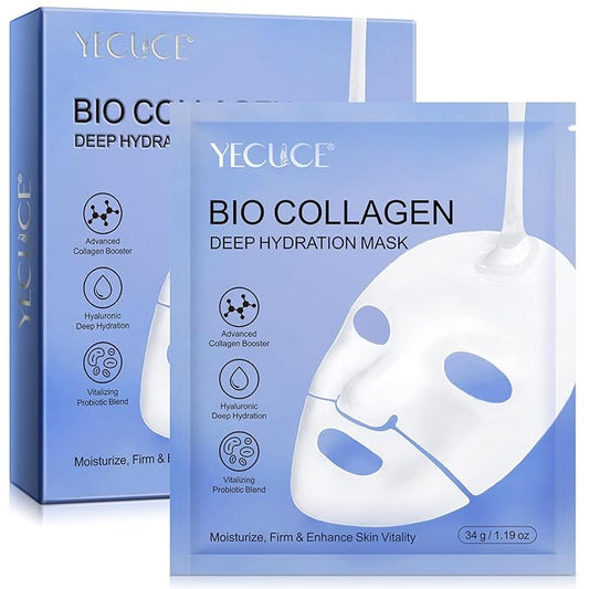 Collagen Face Mask, (6PCS) Bio-Collagen Real Deep Mask, Deep Collagen Anti Wrinkle Lifting Mask with Low Molecular Weight Collagen for Pore Minimizing, Firming and Moisturizing