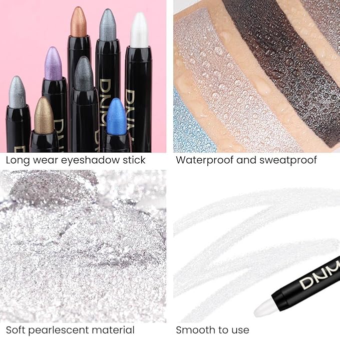 evpct 2Pcs Cream Eyeshadow Sticks Set for Eyes Pearl White & Pearl Black Shimmer Eye Crayon Shadow Brightener Stick Pencil Pen Bulk sombras en crema para ojos 01+03