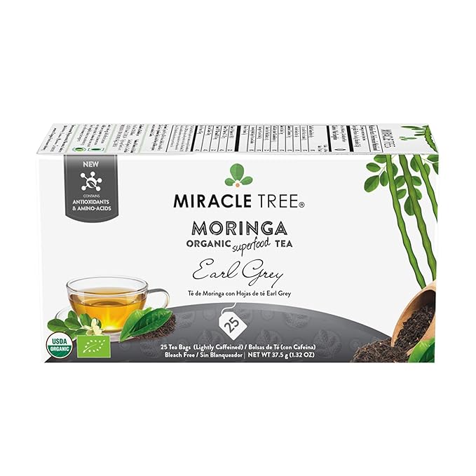 Miracle Tree - 6 Count of Organic Moringa Superfood Tea, 25 Individually Sealed Tea Bags, Earl Grey (Keto, Detox, Energy/Immunity Booster, Vegan, Gluten-Free, Organic, Non-GMO, Lightly Caffeinated)