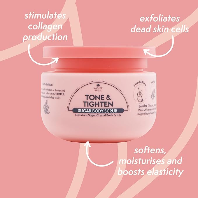 Nature Spell Tone & Tighten Skin Firming Gift Set – Body Wash, Sugar Body Scrub, & Body Cream - Skin-Firming Trio Infused with Hyaluronic Acid, Ginseng Extract & Plant Collagen