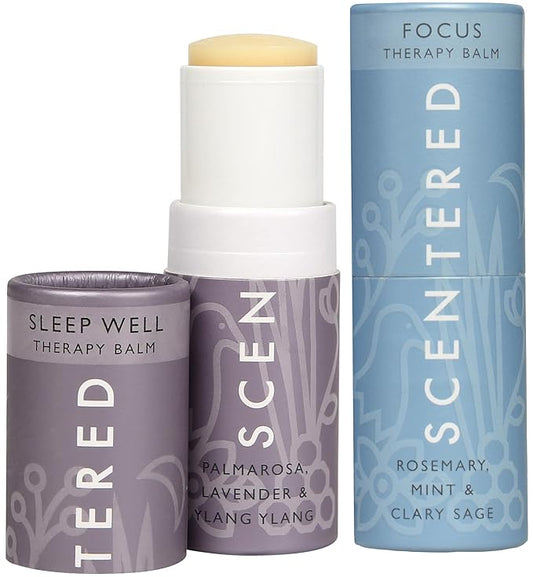 Scentered Aromatherapy Balm Stick Duo for Sleep & Focus - All Natural Sleep Balm with Lavender & Focus Aid with Rosemary - Essential Oil for Relaxation & Concentration - Mother's Day Gift Ideas