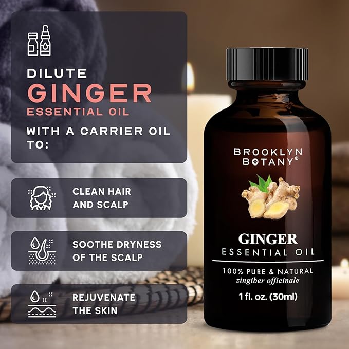 Brooklyn Botany Ginger Essential Oil – 100% Pure and Natural – Premium Grade Oil with Dropper - for Aromatherapy and Diffuser - 1 Fl Oz