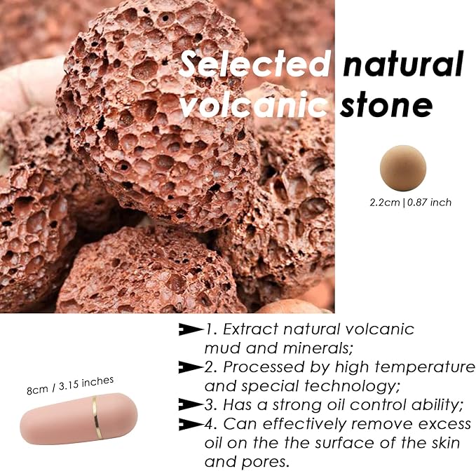 Oil-Absorbing Volcanic Face Roller, with Replaceable Stone Balls & EVA Carry Case, Reusable Facial Skincare Tool for At-Home or On-the-Go Massage, Instant Results Remove Excess Shiny