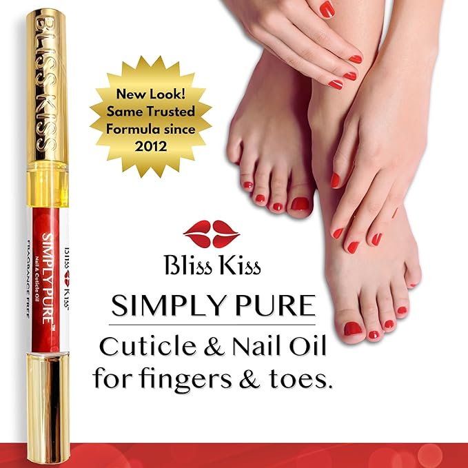 Bliss Kiss | Fragrance Free 4 Nail Oil Cuticle Pens w/Vitamin E & Jojoba⏤Nail Strengthener Nail Growth and Strengthening Serum for Brittle, Peeling, Breaking, Thin nails