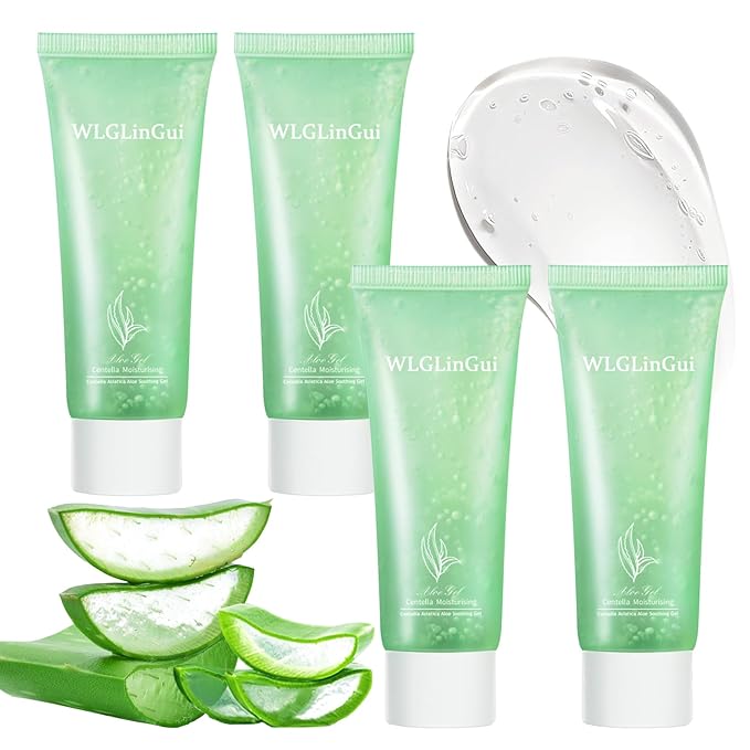 4PCS Aloe Vera Gel Moisturizer for Face,Hydrating Fast Absorbing Face Moisturizer After Sun Care,Moisturizing Long Lasting Non-Sticky Travel Size Aloe Vera Gel for Sunburn Relief