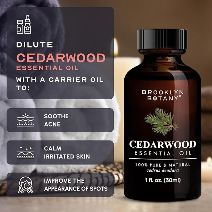 Brooklyn Botany Cedarwood Essential Oil – 100% Pure and Natural – Premium Grade Oil with Dropper - for Aromatherapy and Diffuser - 1 Fl Oz