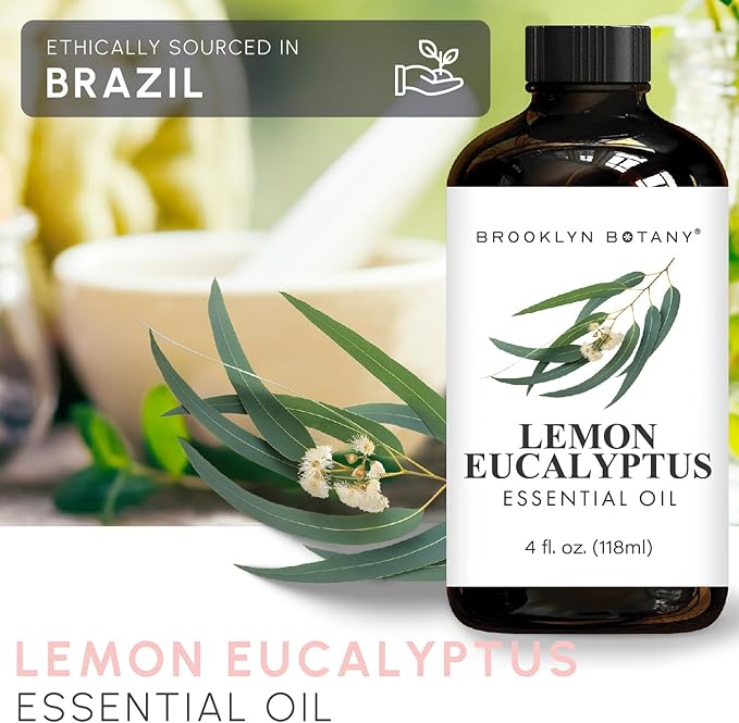 Brooklyn Botany Lemon Eucalyptus Essential Oil - Huge 4 Fl Oz - 100% Pure and Natural - Premium Grade with Dropper - for Aromatherapy and Diffuser