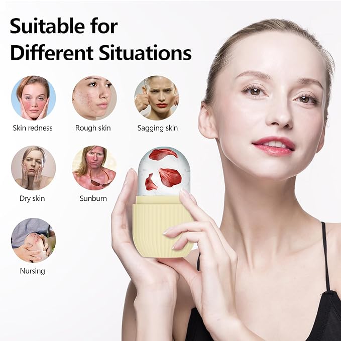 Ice Roller for Face and Eye, Silicone Ice Facial Roller Ice Holder, Face Ice Mold Skin Care, Face Icers Reusable Ice Cube Roller for Shrink Pores Anti Wrinkle Reduce Puffiness, Yellow