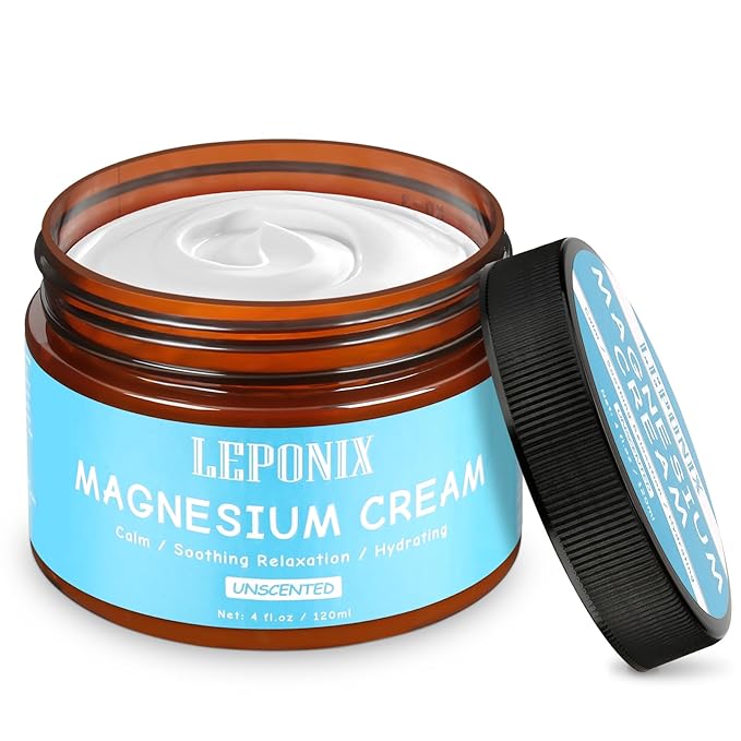 LEPONIX Magnesium Cream for Sleep - Topical Magnesium Lotion for Muscle Relaxation, Leg Cramps, Pain Relief & Better Sleep, Soothing Magnesium Body Butter for Adults & Kids (120ml, Unscented)