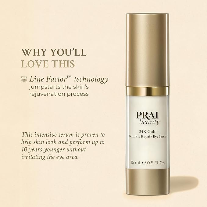 PRAI Beauty 24K Gold Wrinkle Repair Eye Serum - Anti-Aging & Anti-Wrinkle Serum - 0.5 Oz