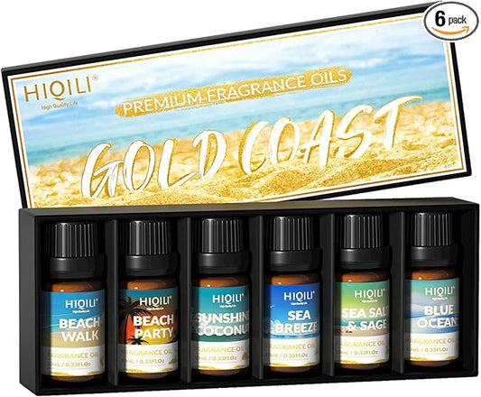 HIQILI Fragrance Oil, Gold Coast 6x10ml for Candle Scents Making, Scented Oils for Soy Candles Soap Slime Aromatherapy Diffuser, Premium Grade Essential Oil Set for Christmas Holiday