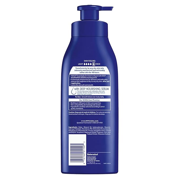 NIVEA Essentially Enriched Body Lotion for Dry Skin, Skin Care Gifts for Mom, 16.9 Fl Oz Pump Bottle, Pack of 2