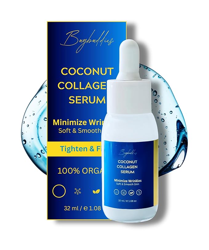 Coconut Collagen Serum For Face with Vitamin C - Anti Aging, Discoloration Correcting & Hydrating Serums - Hyaluronic Acid, Niacinamide & Bakuchiol - Vegan Dark Spot Remover - 1.08 Oz.
