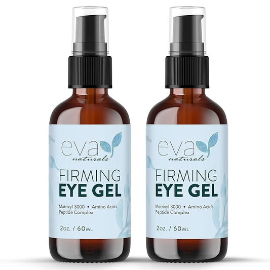 Eva Naturals Anti-Aging Eye Gel - Luxurious Hydrating Under Eye Cream For Dark Circles and Puffiness, Bags, Crows Feet, Wrinkles - With Hyaluronic Acid & Skin-Firming Peptides Eye Serum 2 oz (2 Pack)